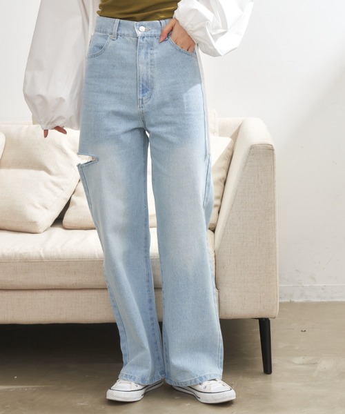 「VANNIE U」 デニムパンツ S ライトブルー レディース_画像4