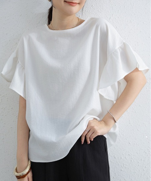 tシャツ 半袖 袖フリル半袖Tシャツ レディース : ZOZOTOWN Yahoo!店