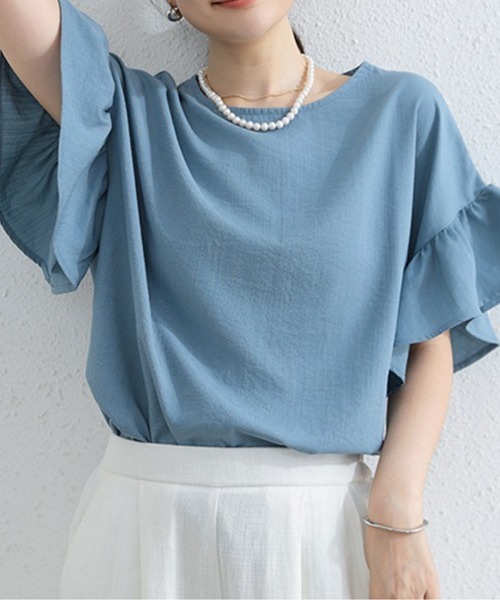 tシャツ 半袖 袖フリル半袖Tシャツ レディース : ZOZOTOWN Yahoo!店