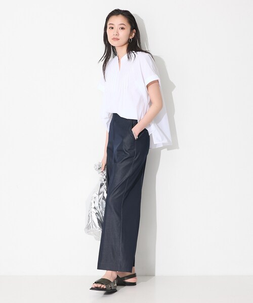 ワイドパンツ パンツ 「洗える／UVケア／SETUP可能」デニムライクワイドパンツ レディースの画像