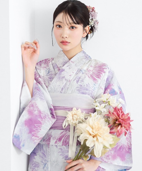 浴衣 レディース浴衣2点セット（浴衣＋しわ兵児帯）夏色美人 UV加工 接触冷感 綿100% きもの町オリジナル Fサイズ レディース