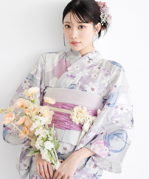 浴衣 レディース浴衣2点セット（浴衣＋しわ兵児帯）夏色美人 UV加工 接触冷感 綿100% きもの町オリジナル Fサイズ レディース