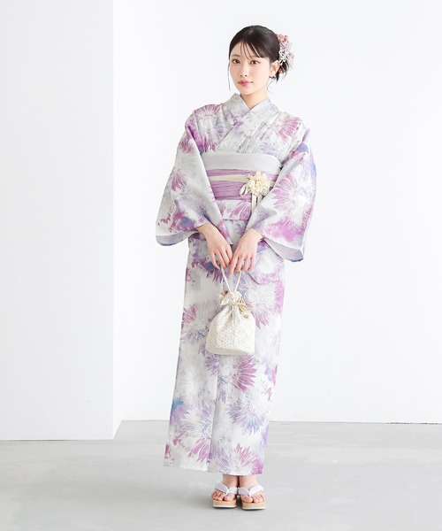 浴衣 レディース浴衣2点セット（浴衣＋しわ兵児帯）夏色美人 UV加工 接触冷感 綿100% きもの町オリジナル Fサイズ レディース