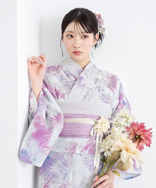 浴衣 レディース浴衣2点セット（浴衣＋しわ兵児帯）夏色美人 UV加工 接触冷感 綿100% きもの町オリジナル Fサイズ レディース
