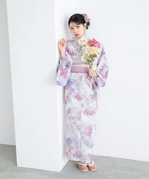 浴衣 レディース浴衣2点セット（浴衣＋しわ兵児帯）夏色美人 UV加工 接触冷感 綿100% きもの町オリジナル Fサイズ レディース