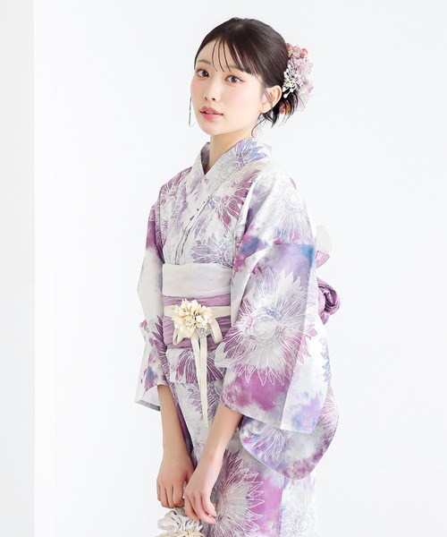 浴衣 レディース浴衣2点セット（浴衣＋しわ兵児帯）夏色美人 UV加工 接触冷感 綿100% きもの町オリジナル Fサイズ レディース