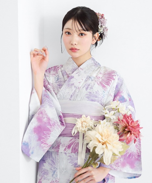 浴衣 レディース浴衣2点セット（浴衣＋しわ兵児帯）夏色美人 UV加工 接触冷感 綿100% きもの町オリジナル Fサイズ レディース