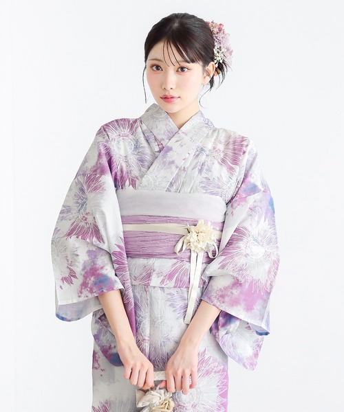 浴衣 レディース浴衣2点セット（浴衣＋しわ兵児帯）夏色美人 UV加工 接触冷感 綿100% きもの町オリジナル Fサイズ レディース