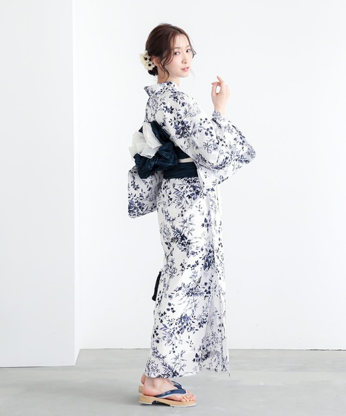 浴衣 レディース浴衣2点セット（浴衣＋しわ兵児帯）夏色美人 UV加工 接触冷感 綿100% きもの町オリジナル Fサイズ レディース