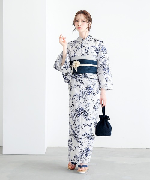 浴衣 レディース浴衣2点セット（浴衣＋しわ兵児帯）夏色美人 UV加工 接触冷感 綿100% きもの町オリジナル Fサイズ レディース