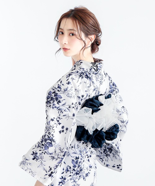 浴衣 レディース浴衣2点セット（浴衣＋しわ兵児帯）夏色美人 UV加工 接触冷感 綿100% きもの町オリジナル Fサイズ レディース