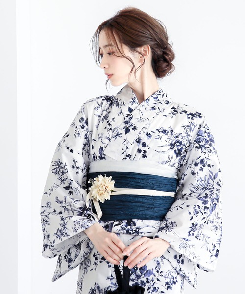 浴衣 レディース浴衣2点セット（浴衣＋しわ兵児帯）夏色美人 UV加工 接触冷感 綿100% きもの町オリジナル Fサイズ レディース