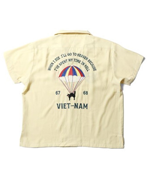HOUSTON スーベニアシャツ ベトシャツ L ホワイト パラシュート HOUSTON（ヒューストン） シャツ 半袖 スーベニアシャツ (VIETNAM