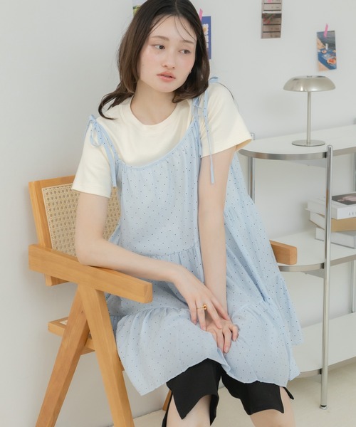 HEILIS（ヘイリス） キャミソール 肩リボンドットキャミソール