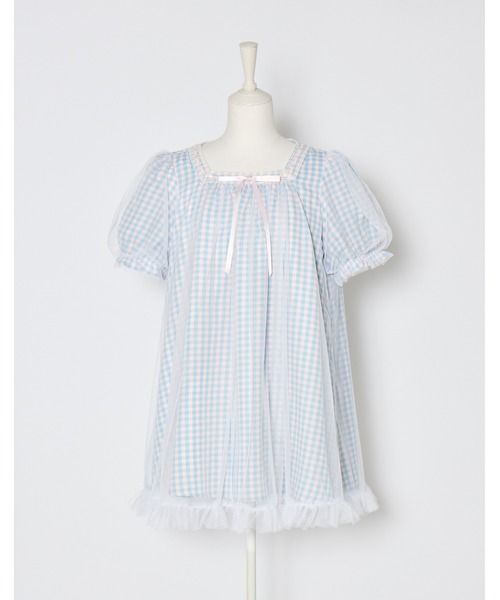 Lolime by mellfy memory ワンピース 半袖 gingham check tulle dress