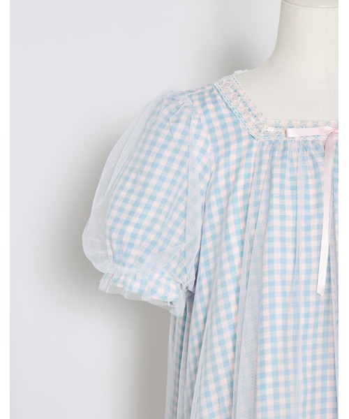 Lolime by mellfy memory ワンピース 半袖 gingham check tulle dress