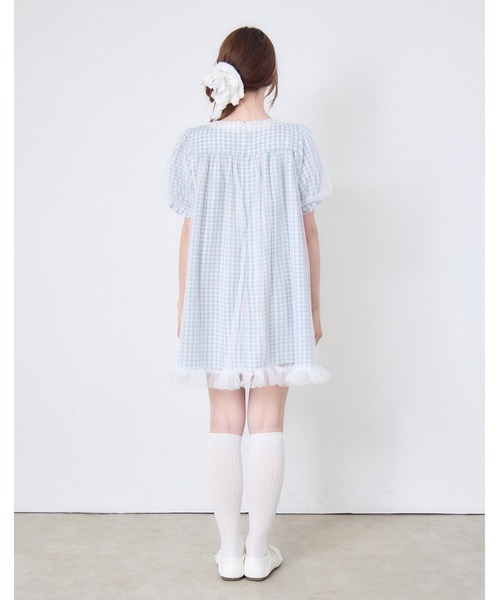 Lolime by mellfy memory ワンピース 半袖 gingham check tulle dress