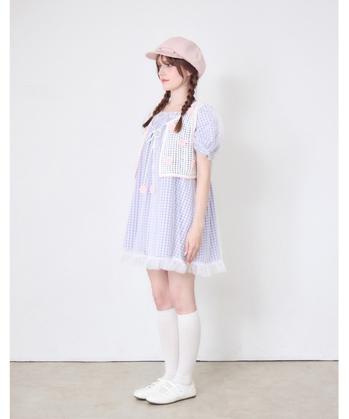 Lolime by mellfy memory ワンピース 半袖 gingham check tulle dress