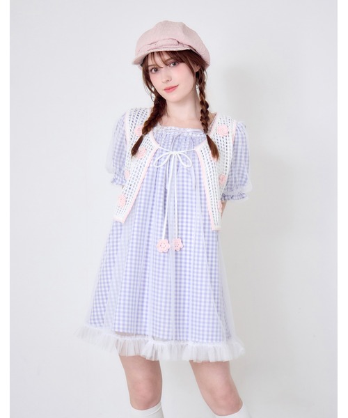 Lolime by mellfy memory ワンピース 半袖 gingham check tulle dress