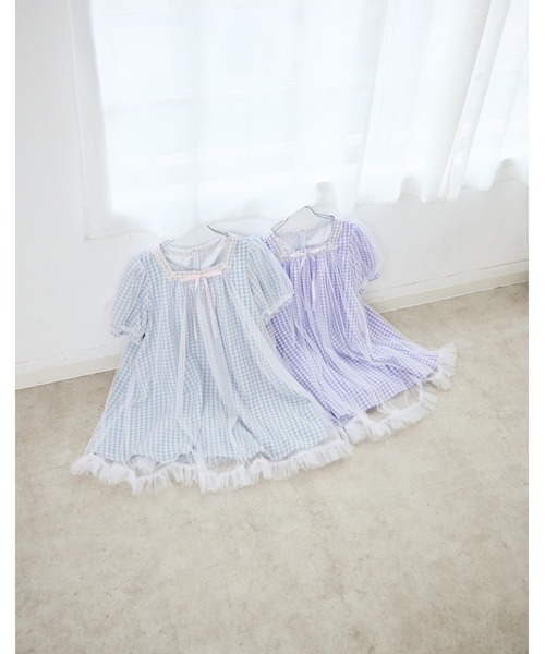 Lolime by mellfy memory ワンピース 半袖 gingham check tulle dress