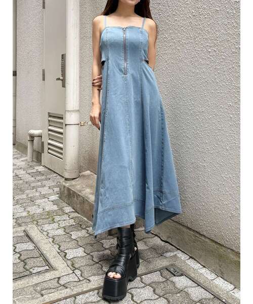 MURUA（ムルーア） ワンピース 夏 デニムライクサイドカットワンピース