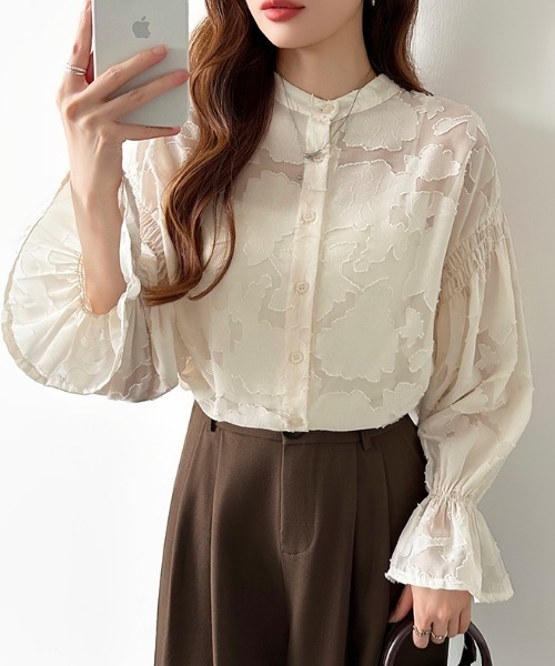 「COCOMOMO」 長袖ブラウス M ブラウン レディース_画像6