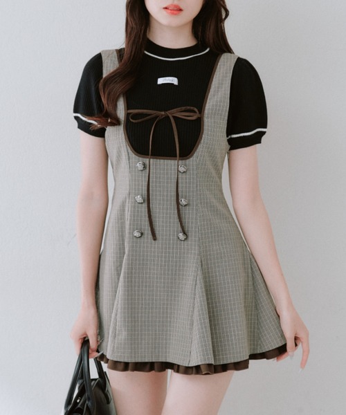 OLIVE des OLIVE フレアジャンスカ ブラック OLIVE des OLIVE（オリーブデオリーブ） ジャンパースカート フレア