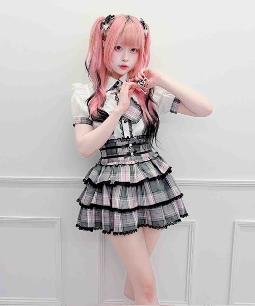 D*.様 MA*RS ピンク チェック柄 ミニスカート M MA*RS（マーズ） スカート リボン付きチェック柄スカパン : ZOZOTOWN