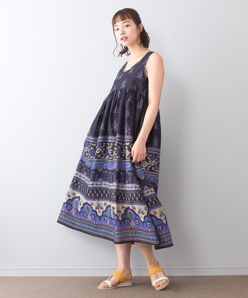 LB/S ワンピース インド綿マキシワンピース 袖無し 総柄 : ZOZOTOWN