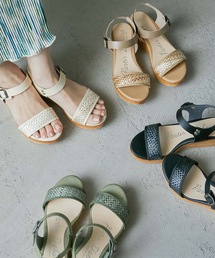 Fashion Letter サンダル 日本製ゴムストラップデザインウェッジ