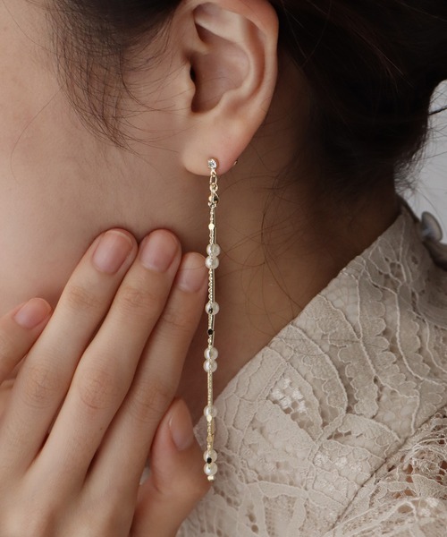 淡水パール ロングチェーン ピアス(片耳用) k18 2way 淡水パール ロングチェーン ピアス(片耳用) k18 2way 淡水パール