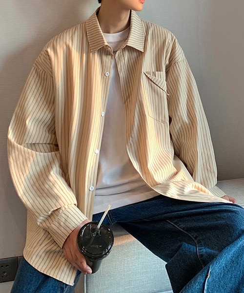ブラウス シャツ aimoha outdoor ユニセックス　ビッグシルエット シャツ レディース メンズ aimoha ブラウス シャツ outdoorストライプシャツ レディース