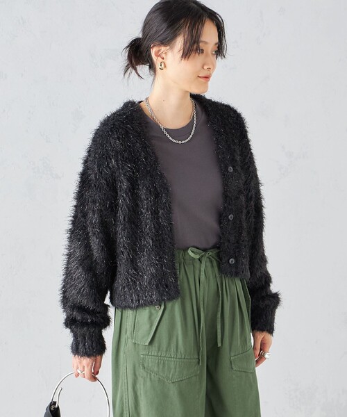 SHIPS（シップス） カーディガン 「手洗い可能」ラメ ショート