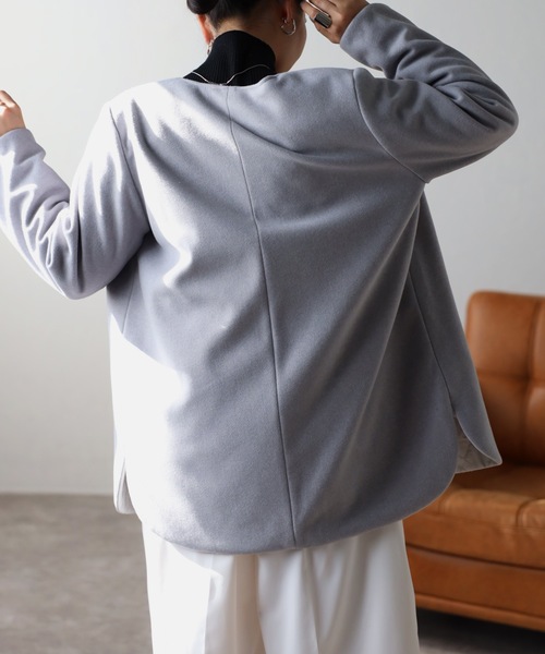 ＆HALF ノーカラーコート コート Fウール×キルト2WAYコート