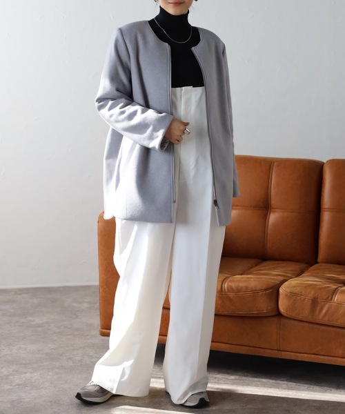 ＆HALF ノーカラーコート コート Fウール×キルト2WAYコート