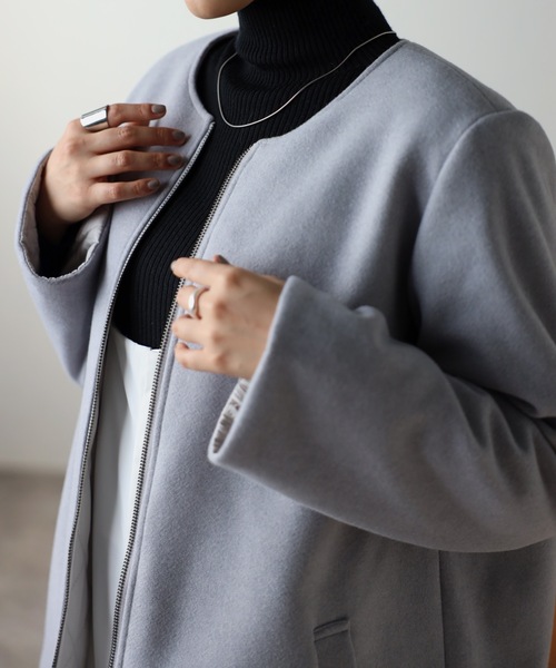 ＆HALF ノーカラーコート コート Fウール×キルト2WAYコート