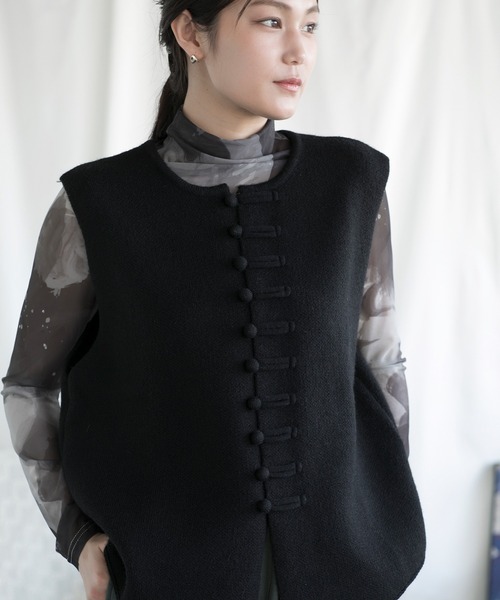 激安人気新品 aimoha レディース ニットベスト チャイナ風 ジレ ベスト ジャケット・アウター