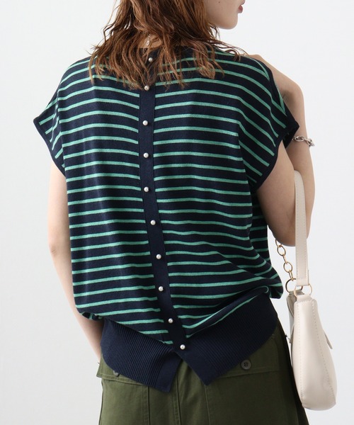 tシャツ Anna Nicola バックパールボダーニット レディース