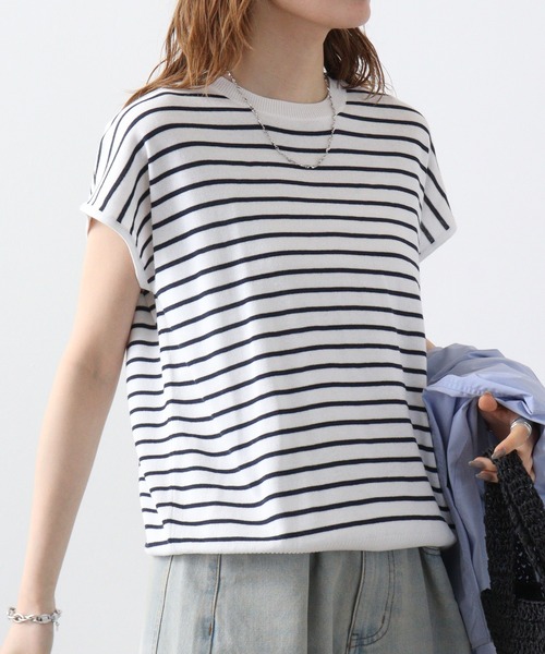 Anna Nicola tシャツ バックパールボダーニット レディース