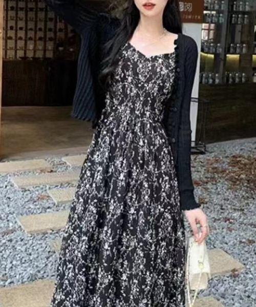 SpRay ワンピース モノトーン小花キャミワンピース : ZOZOTOWN Yahoo