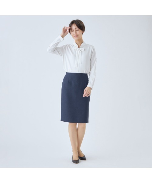 ブラウス シャツ 「透け軽減・マットサテン素材」フリル襟・細ボウタイブラウス レディース SUIT SELECT ブラウス シャツ 「透け軽減・マットサテン素材