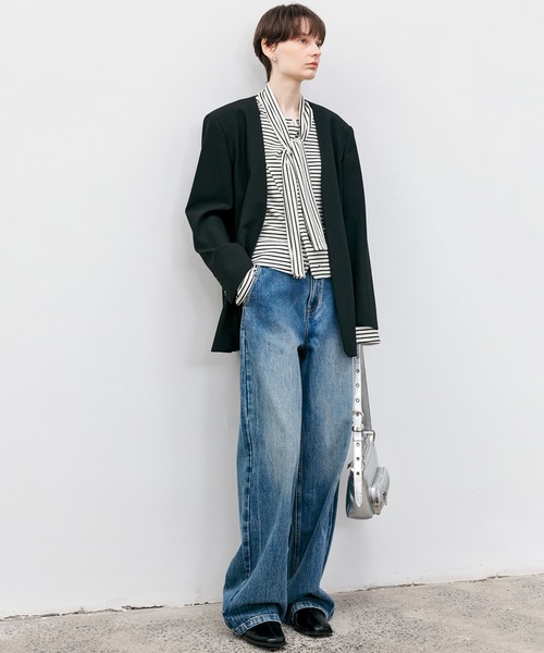 tageechita tシャツ 「TAGEECHITA」ボーダー柄 ボウタイトップス