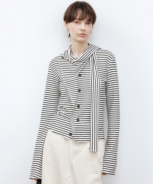 tシャツ 「TAGEECHITA」ボーダー柄  ボウタイトップス レディース メンズ tageechita tシャツ 「TAGEECHITA」ボーダー柄 ボウタイトップス