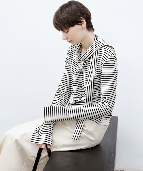 tシャツ 「TAGEECHITA」ボーダー柄  ボウタイトップス レディース メンズ tageechita tシャツ 「TAGEECHITA」ボーダー柄 ボウタイトップス