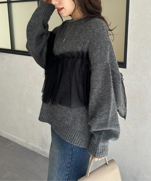 ニット セーター チュールビスチェドッキングニット レディース
