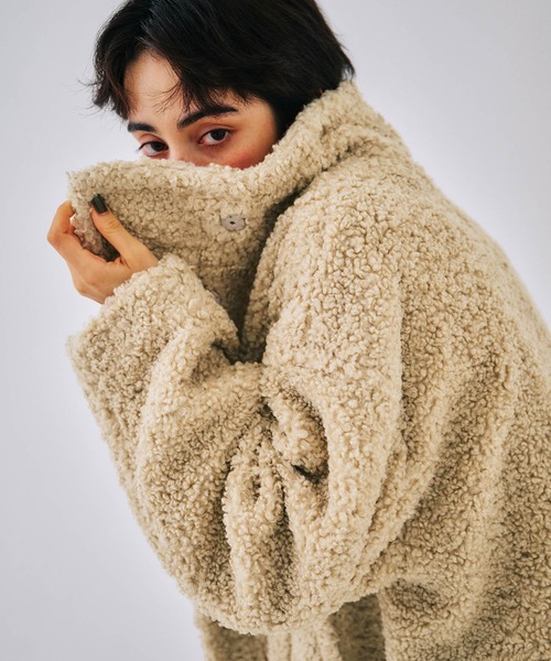 アダムエロペ スタンドカラーボアコート ベージュ ADAM ET ROPE'（アダムエロペ） コート アウター 「WEB限定」スタンド