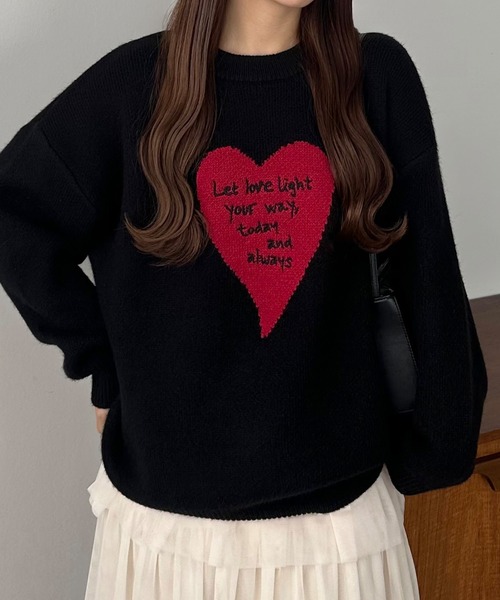 callautia（カラウティア） ニット セーター メッセージ刺繍ハート