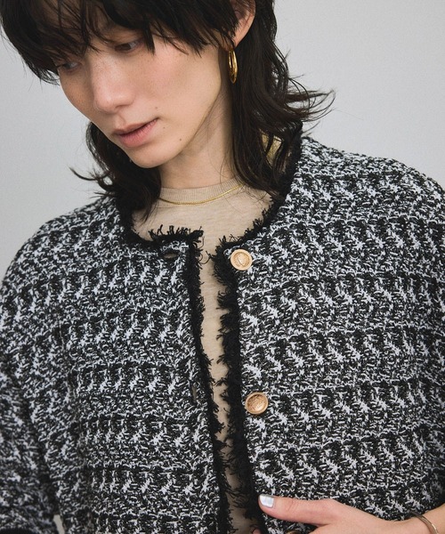 モリリン様♡ADAWAS ツイード　フリンジニットジャケット　カーディガン SALON adam et rope' カーディガン 「WEB限定」ツイードフリンジ