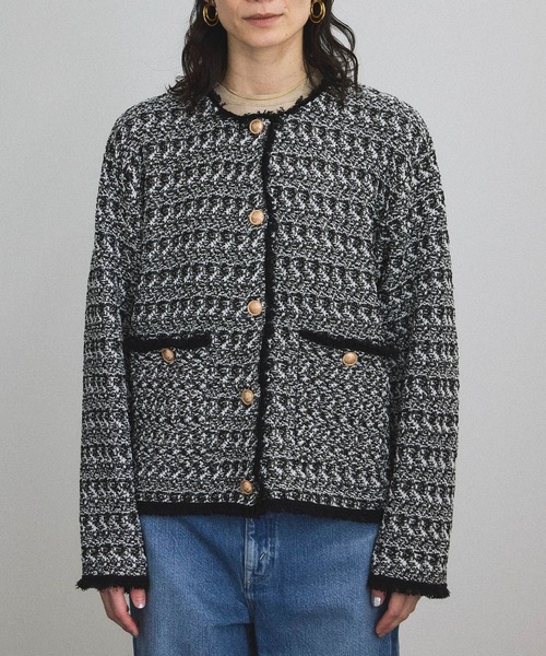 SALON adam et rope' カーディガン 「WEB限定」ツイードフリンジ
