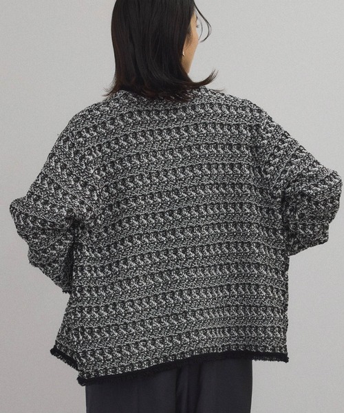 SALON adam et rope' カーディガン 「WEB限定」ツイードフリンジ